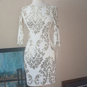 BRAND NEW!! B. Darlin White And Gold Sequin Bodycon Dress Size 3/4
